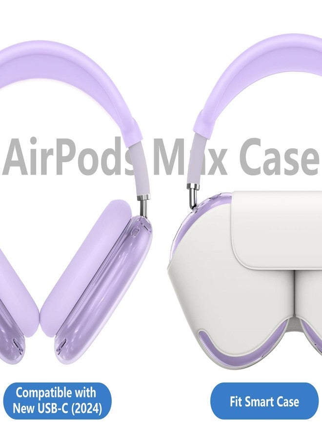 Polislime 【4 in 1】Protective Kit for AirPods Max Case Cover, Clear TPU Ear Cups Cover + Silicone Ear Pads Case + Headband Covers, Transparent Silicone Accessories for Apple AirPods Max USB-C (2024/2020), Purple - Image 5